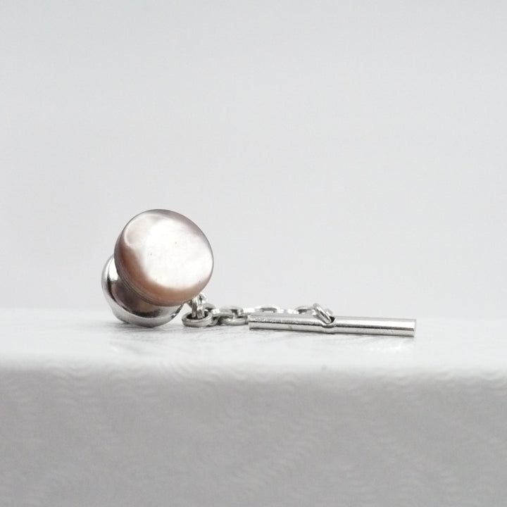 Pink Mother of Pearl Chain & Bar Tie Tack Vintage Men's Jewelry.