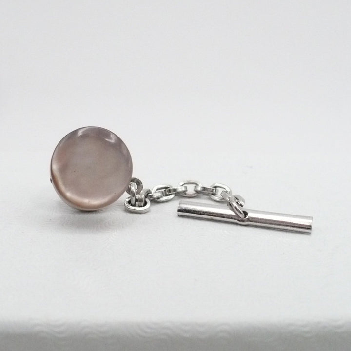 Pink Mother of Pearl Chain & Bar Tie Tack Vintage Men's Jewelry.