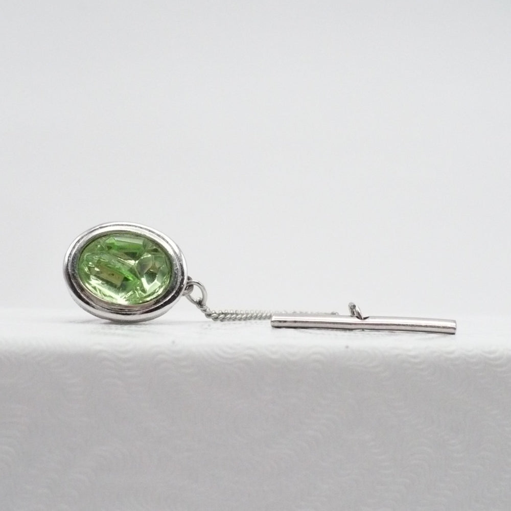 Peridot Precision Chain & Bar Tie Tack Vintage Men's Jewelry.