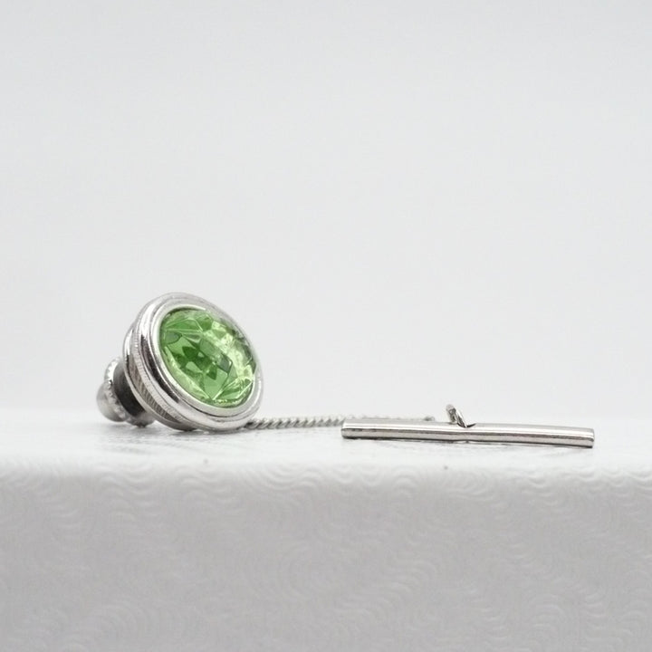 Peridot Precision Chain & Bar Tie Tack Vintage Men's Jewelry.