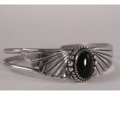 1960s Vintage Silver Onyx Thunderbird Cuff Bracelet