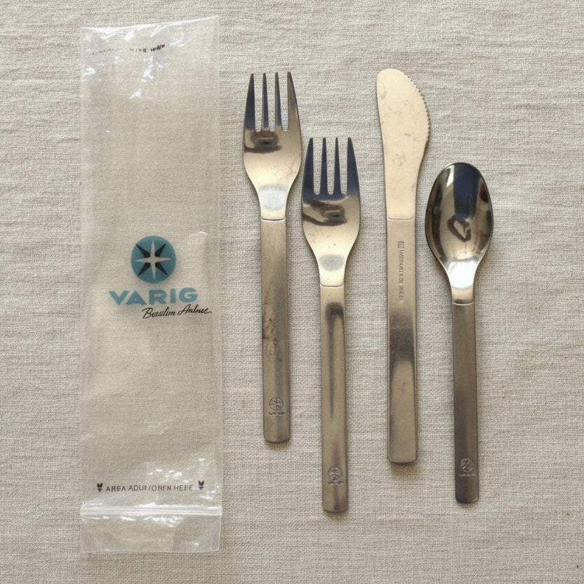 Varig Airlines Cutlery, Rio Grandean, Brazil, 1961-1996, utensil kit.