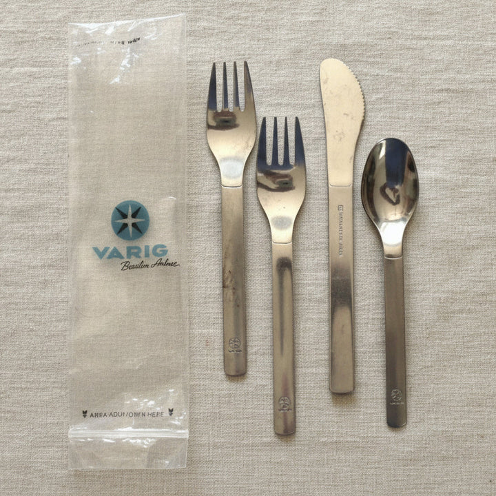 Varig Airlines Cutlery, Rio Grandean, Brazil, 1961-1996, utensil kit.