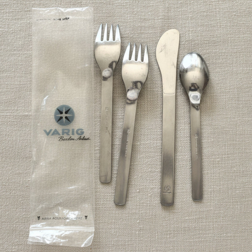 Varig Airlines Cutlery, Rio Grandean, Brazil, 1961-1996, utensil kit.