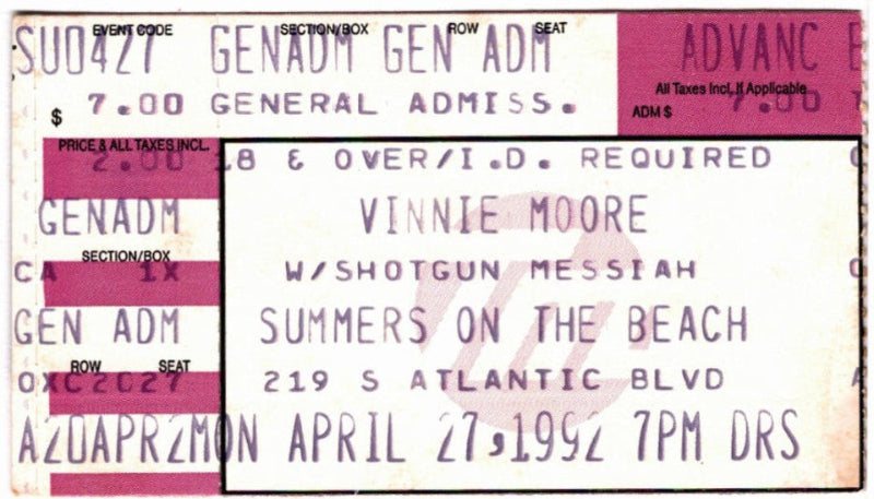 Vinnie Moore 1992 Ticket Stub, front.
