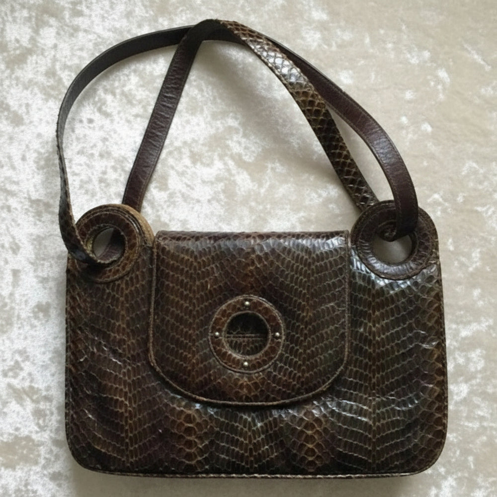 1970s Vintage  Luxury leather and Snakeskin Python Purse Handbag.