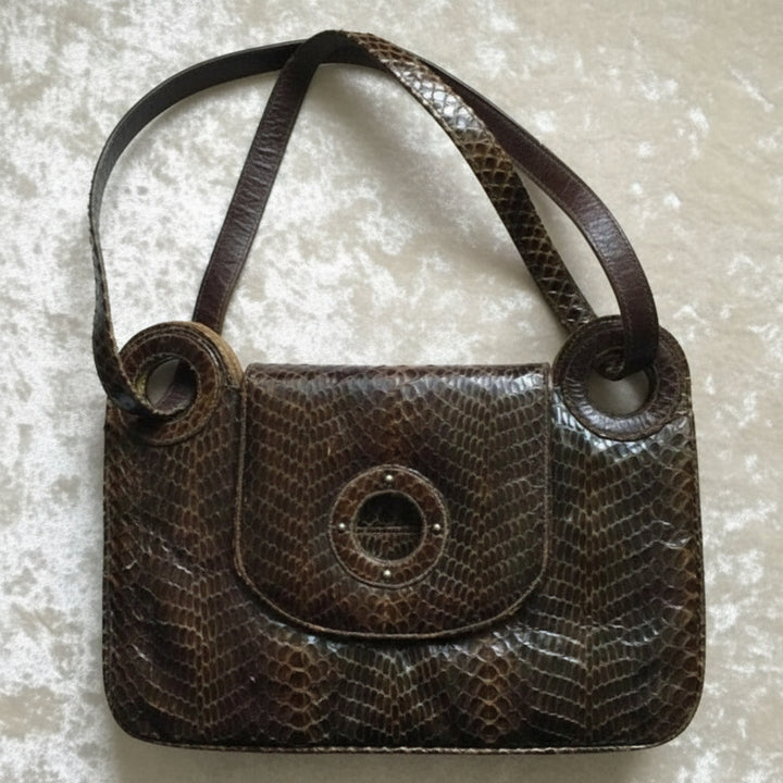 1970s Vintage  Luxury leather and Snakeskin Python Purse Handbag.