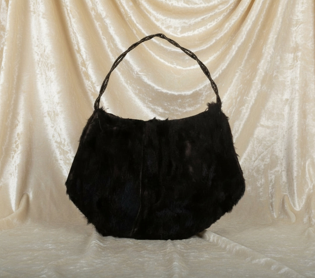 1930s Vintage Black Fur Carriage Muff with Hidden Coin Purse