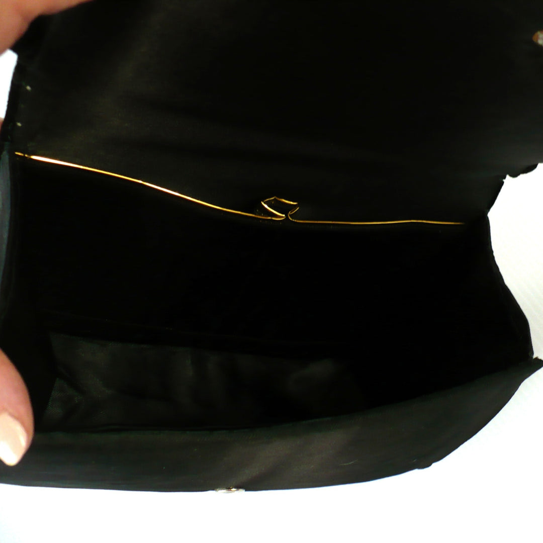 1950s Vintage Black Velvet Anglo-Indian Genuine Gemstone Handbag.