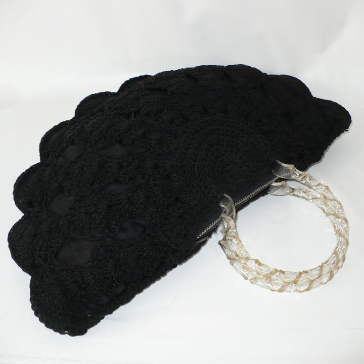 1940s vintage soutache fan handbag purse with bracelet handle.