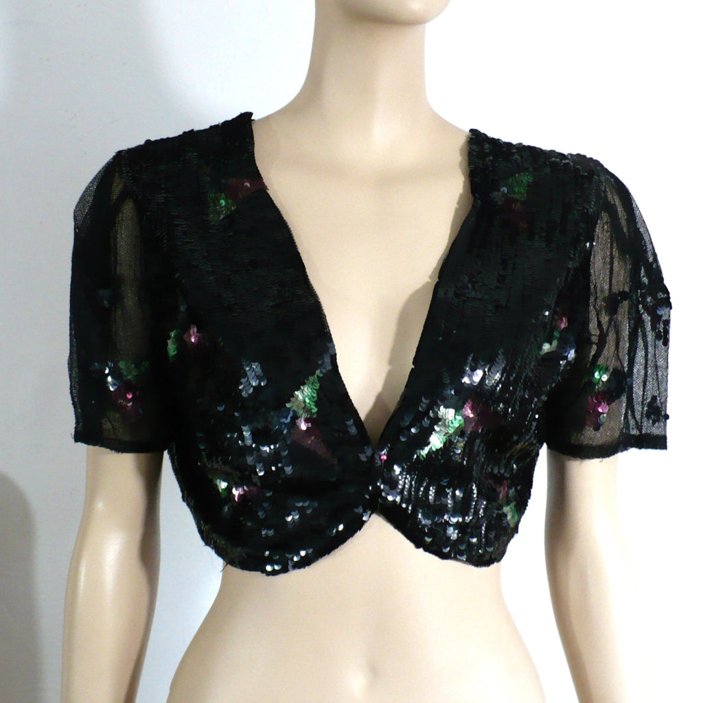 1930s vintage Old Hollywood Glamour gelatin sequins evening bolero.