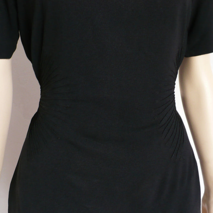 1930s Vintage Old Hollywood Black Gelatin Sequined Eveningwear Top waist detail.