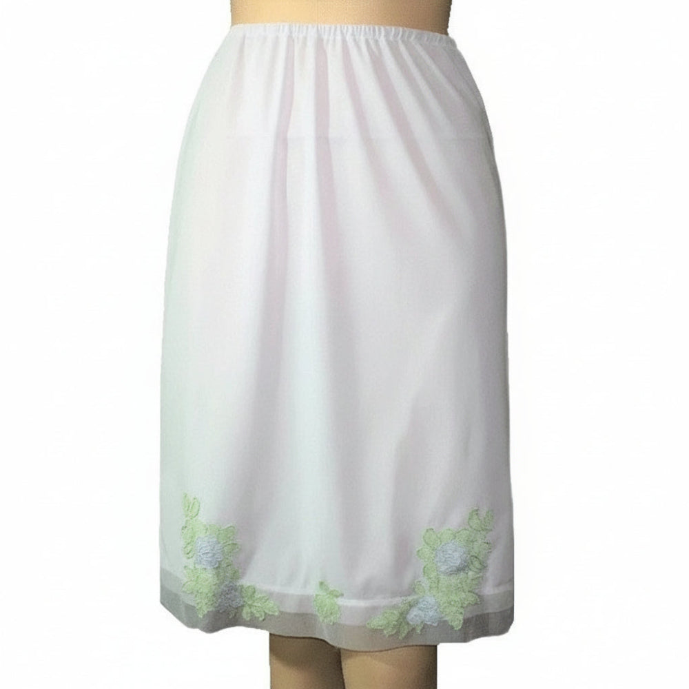 60s Vintage Applique Nylon Half Slip by Van Raalte Made in USA, XS.