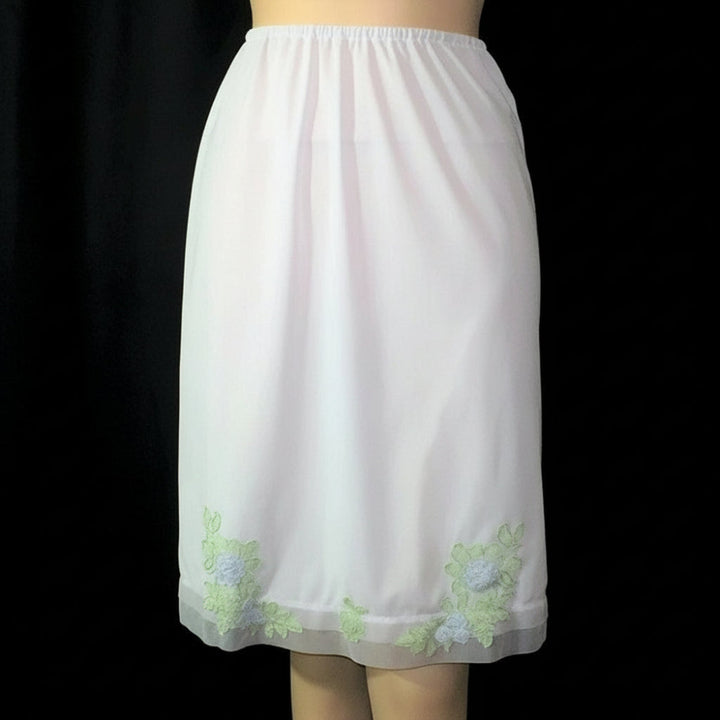 60s Vintage Applique Nylon Half Slip by Van Raalte Made in USA, XS.