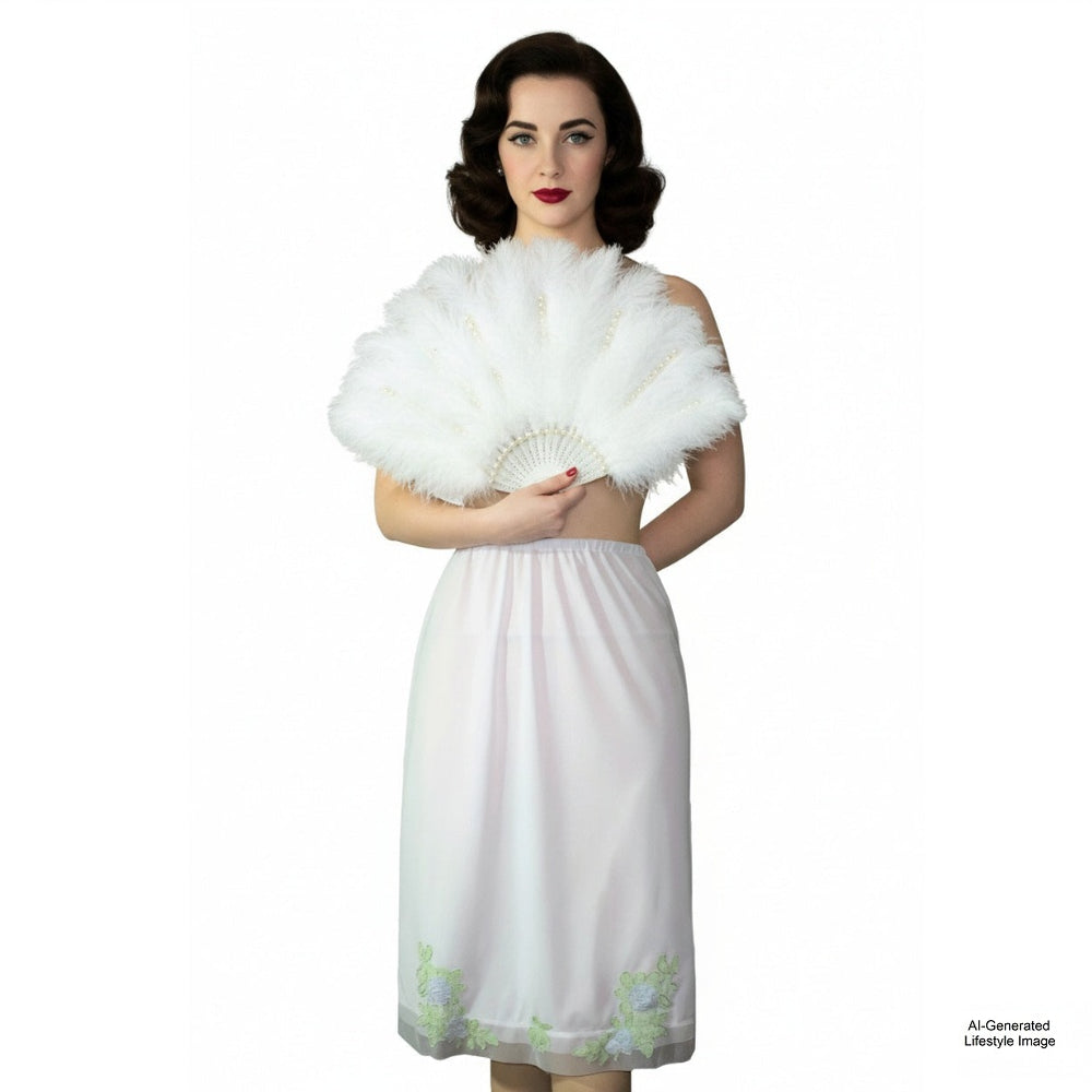 1960s Vintage Floral Applique Half Slip shown on Ai generated model replacing the mannequin.