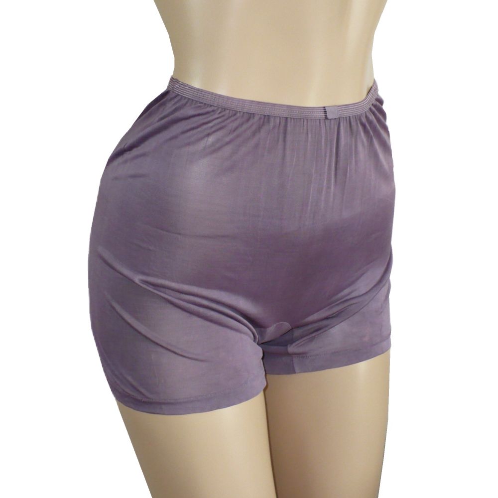Purple underwear on a mannequin against a white background.