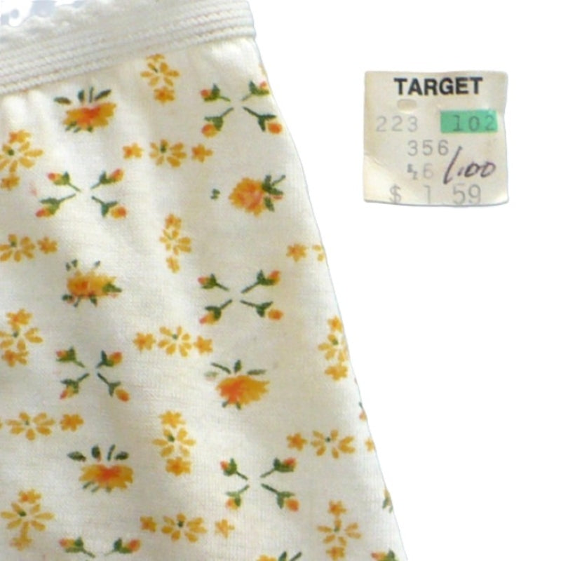 1980s Vintage Ditsy Floral Print Panties Yellow Rosebud Cotton Brief Panty.