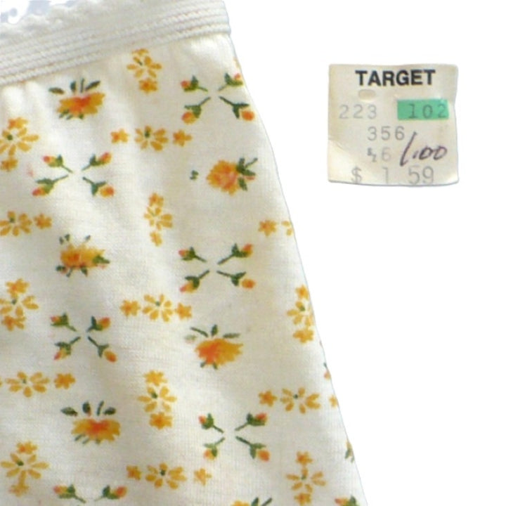 1980s Vintage Ditsy Floral Print Panties Yellow Rosebud Cotton Brief Panty.