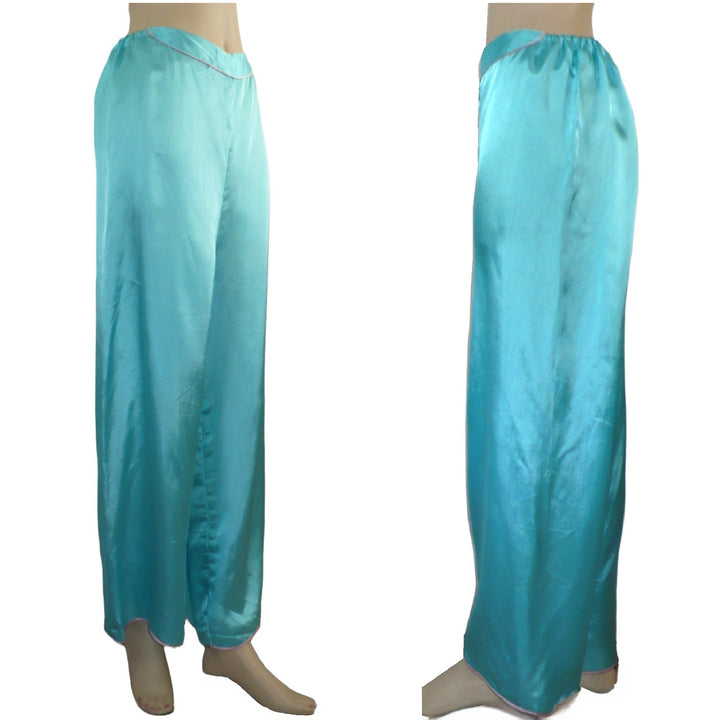 1950s Vintage Aqua Blue Satin Lounge Pants.