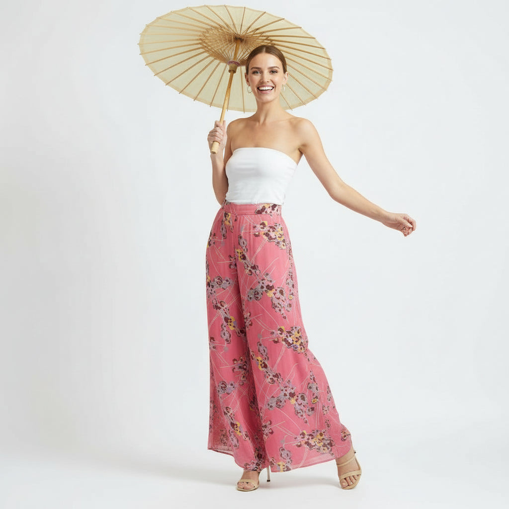 Vintage chiffon floral palazzo pants.