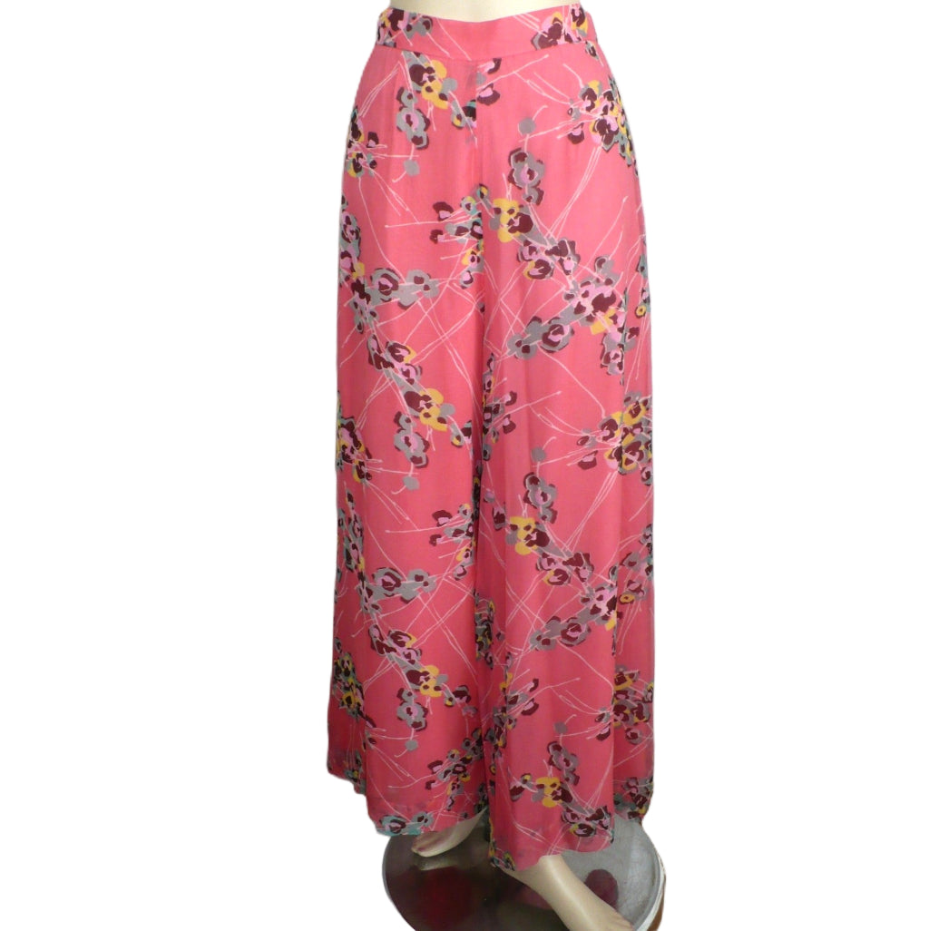 Vintage chiffon floral palazzo pants front view on mannequin