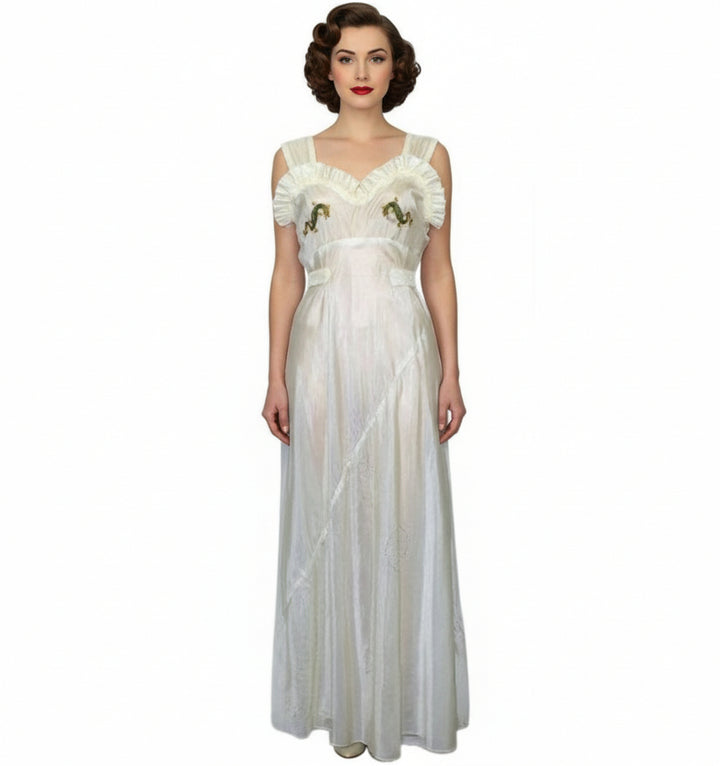 XL Rare 1940s Vintage WW2 US Navy Seal Parachute Silk Nightgown Dress.