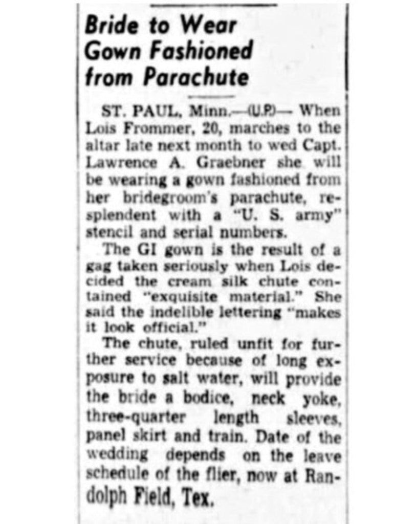 News article about parachute silk garments.