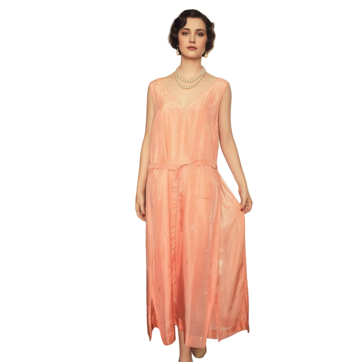 1918 Downton Abbey Style Grecian Goddess Silk Jacquard Nightgown.