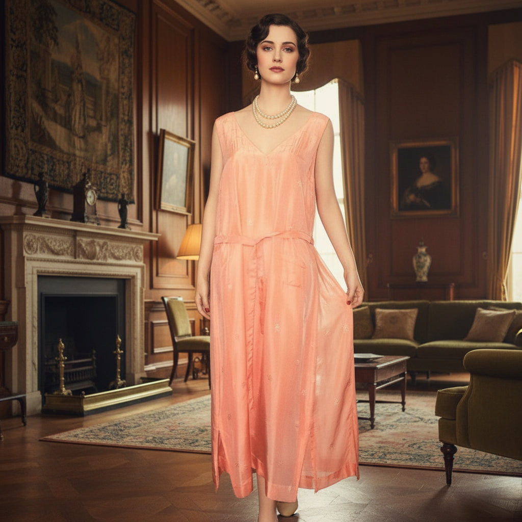 1918 Grecian Goddess Silk Jacquard Nightgown XL