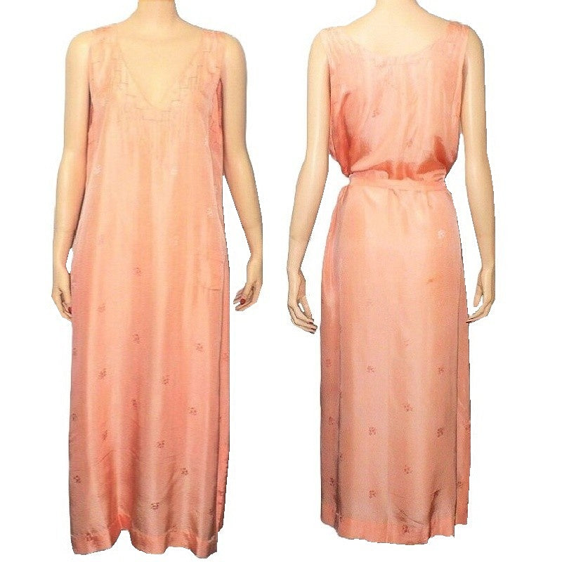 1918 Downton Abbey Style Grecian Goddess Silk Jacquard Nightgown XL.