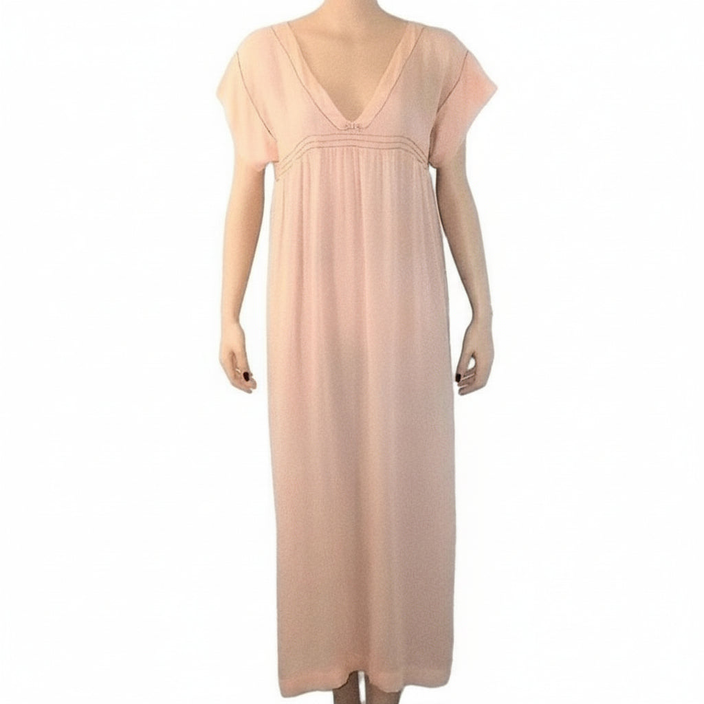 1910 Edwardian Peach Silk Nightgown, Vintage Downton Abby Era nightgown on mannequin.