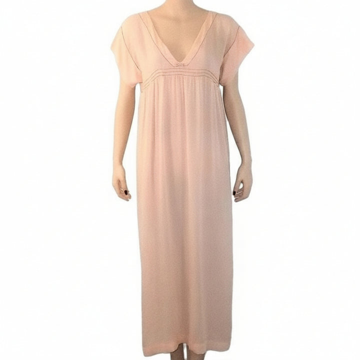 1910 Edwardian Peach Silk Nightgown, Vintage Downton Abby Era nightgown on mannequin.