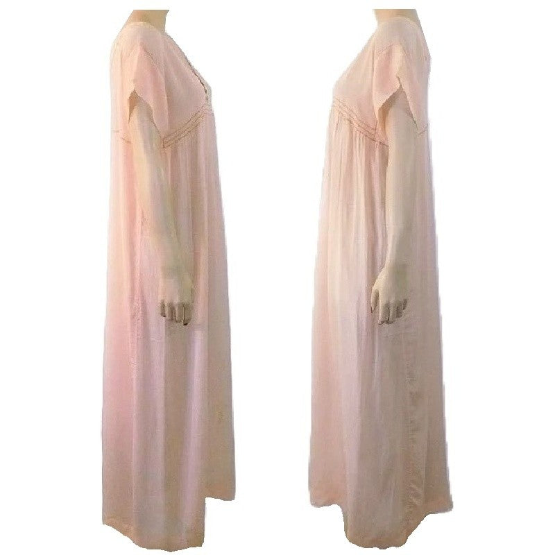 1910 Edwardian Peach Silk Nightgown, Vintage Downton Abby Era Lingerie Sleepwear.
