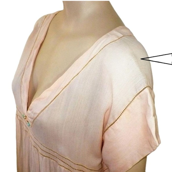1910 Edwardian Peach Silk Nightgown, Vintage Downton Abby Era Lingerie Sleepwear.