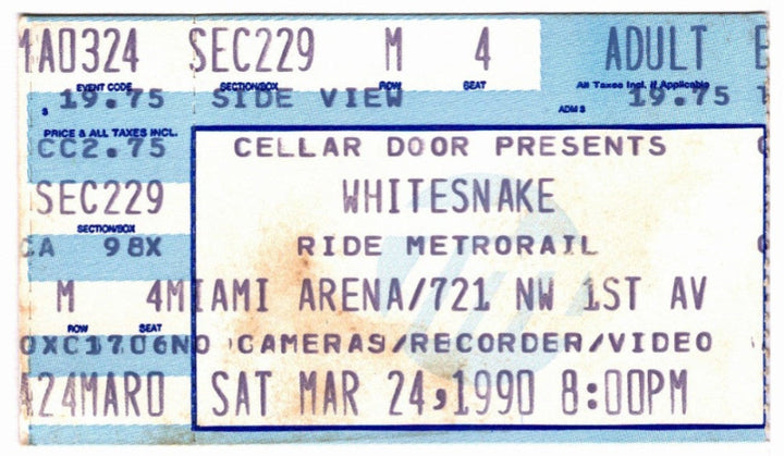 Whitesnake Slip of the Tongue 1990 Ticket Stub, front.