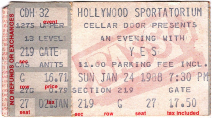 YES Big Generator 1988 Ticket Stub, front.
