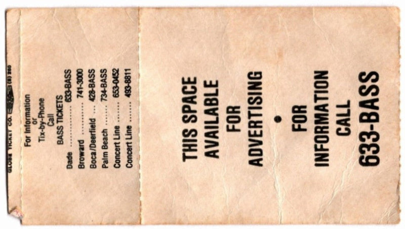 YES Big Generator 1988 Ticket Stub, back