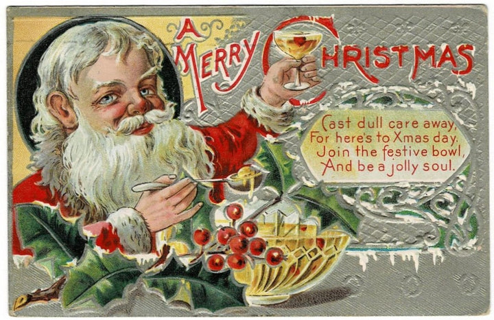 1910 Santa Makes A Christmas Toast Vintage Postcard