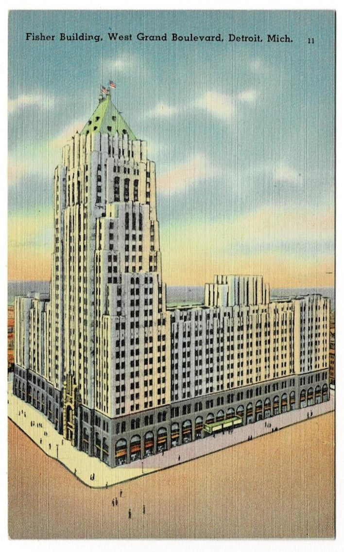 1930 Fisher Building Detroit Michigan Vintage Postcard