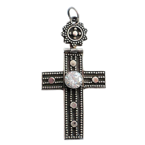 1980s Vintage Sterling Silver Charnière Cross Pendant