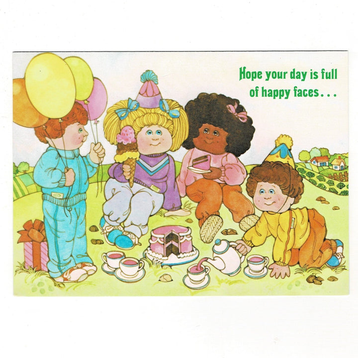 1980s Vintage Cabbage Patch Kids Picnic Birthday Greeting Card.