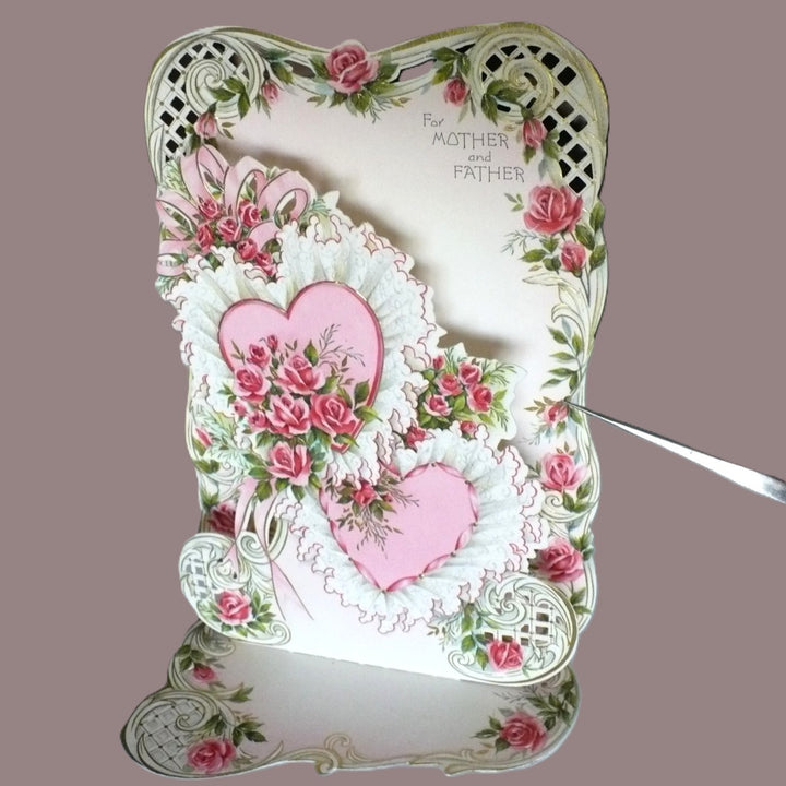 1970s 3D Pop-Up Valentine's Day Card, Mother & Father Vintage Hallmark.