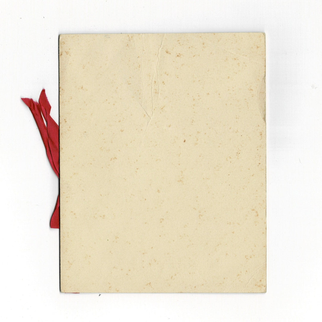 This elegant vintage Christmas card, titled Sweetheart Mine, features a sentimental holiday message for a romantic partner. The interior is decorated with a vibrant red poinsettia and holly sprig at the top, accompanied by delicate floral accents around the verse. The red satin ribbon from the cover is visible, serving as a decorative tie for the panels. back side.