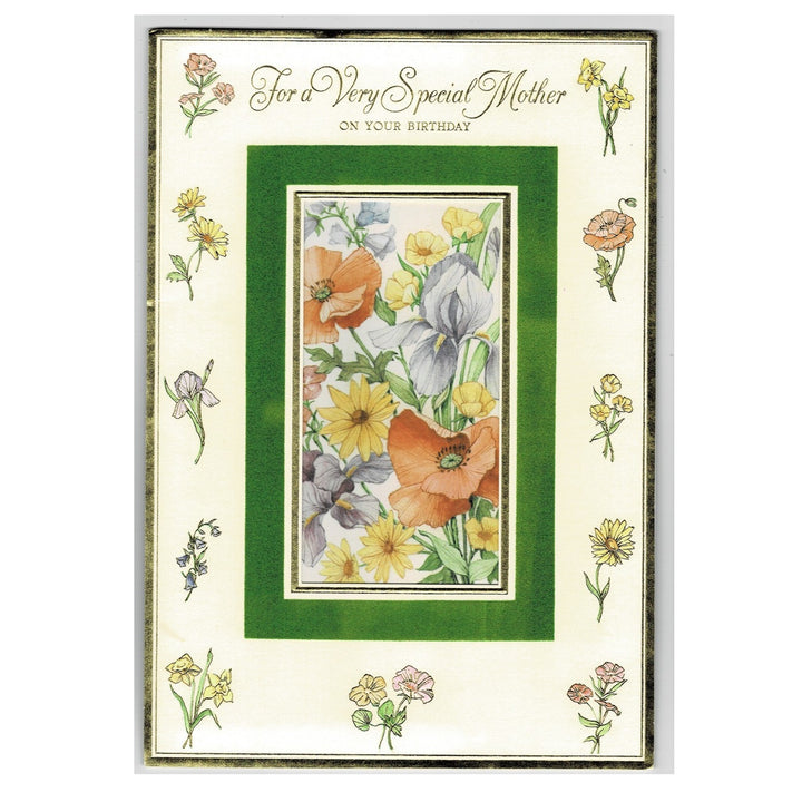 1970s Flocked Velvet Window Mother's Birthday Card by Hallmark