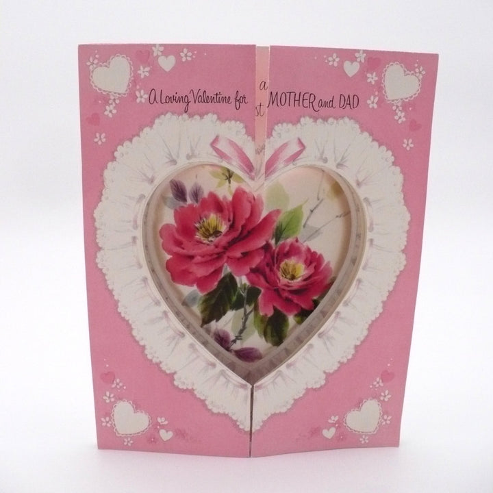 1960s Vintage 3D Valentine's Day Greeting Card, Mother Father Puffy Fabric Heart.