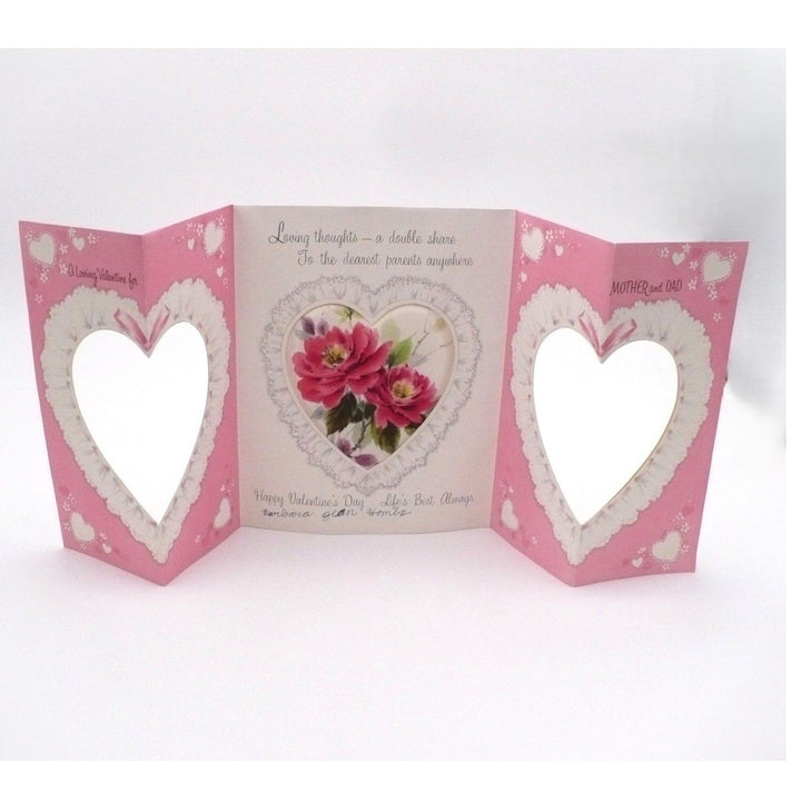 1960s Vintage 3D Valentine's Day Greeting Card, Mother Father Puffy Fabric Heart.