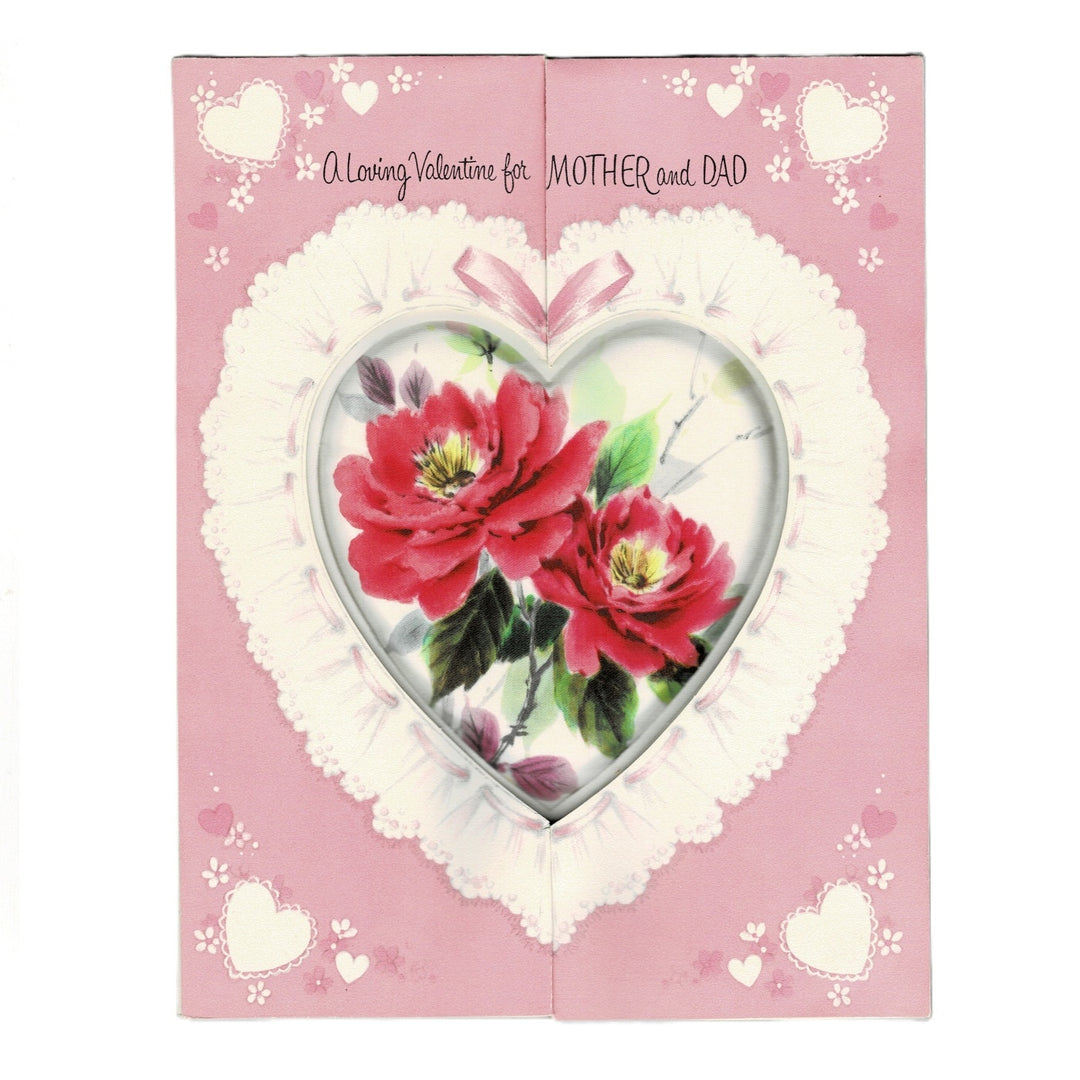 1960s Vintage 3D Valentine's Day Greeting Card, Mother Father Puffy Fabric Heart.