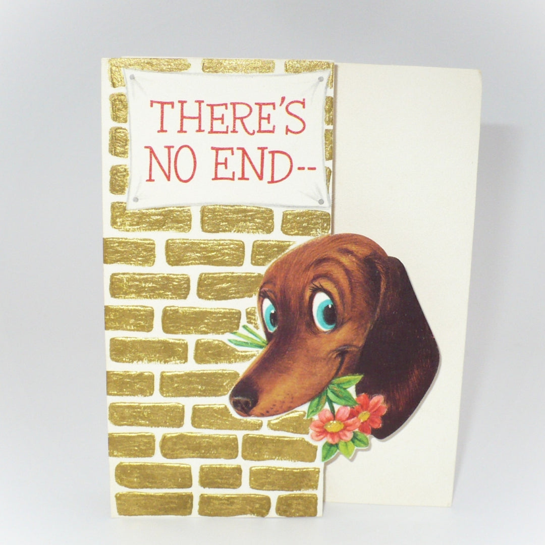1960s Stretching Dachshund Get Well Card, Die-Cut Design.