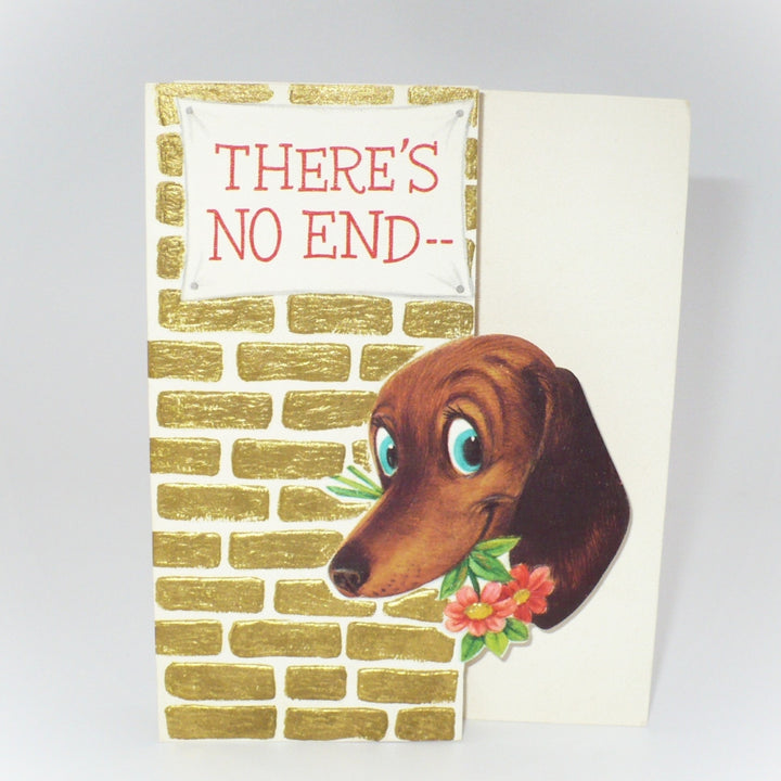 1960s Stretching Dachshund Get Well Card, Die-Cut Design.