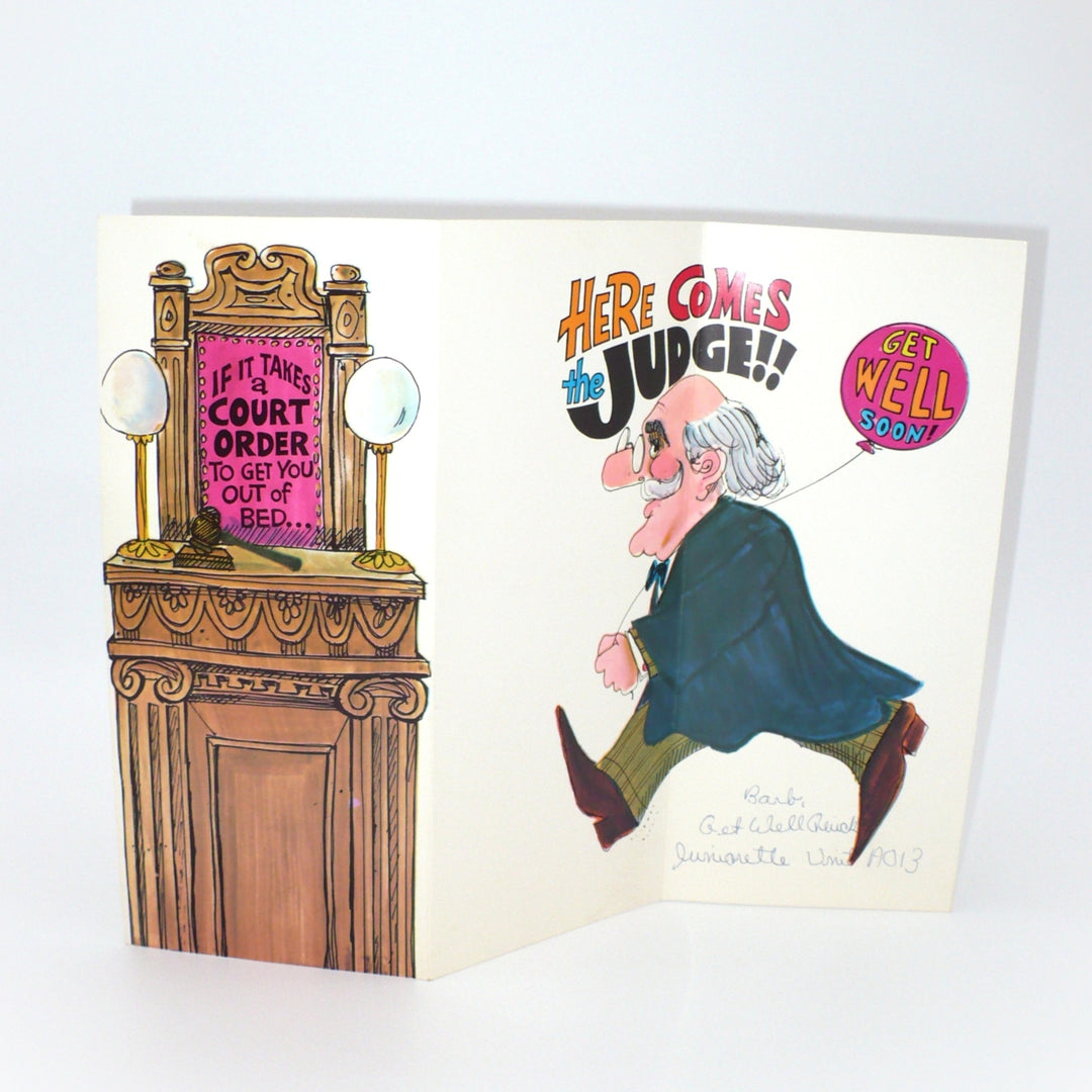 1970s "Here Comes The Judge" in Courtroom Vintage Get Well Card.